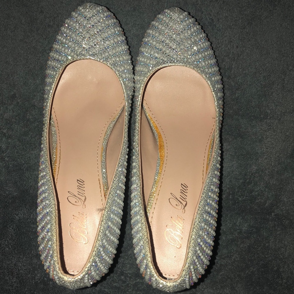 Sparkly , silver heels